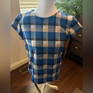 Ann Taylor Blue and White Plaid Short Sleeve Top
